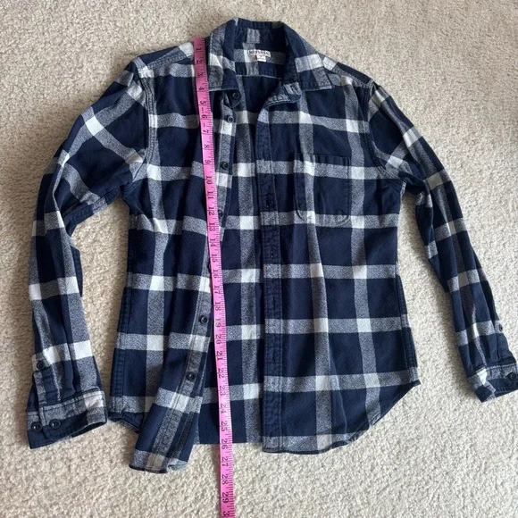 Dark Blue and White Long Sleeve Button-Up Flannel - Picture 8 of 11